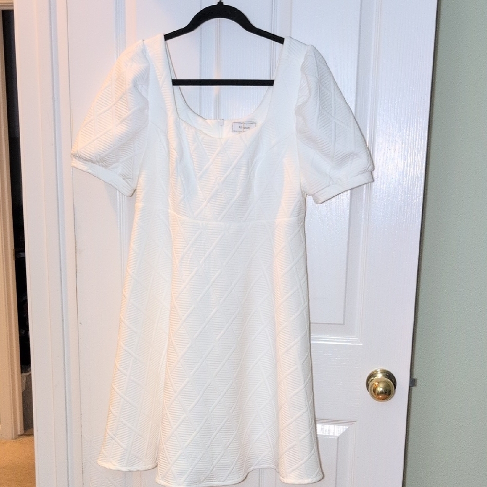 RIHOAS White Textured Mini Dress with Puff Sleeves